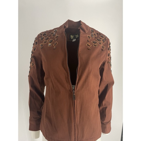 Bob Mackie Wearable Art Women's Jacket Brown Zip Up Rhinestones Bling Size XS - Picture 11 of 13